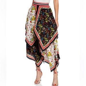 Alice + Olivia Black White floral Maura Tiered Handkerchief Skirt sz 6